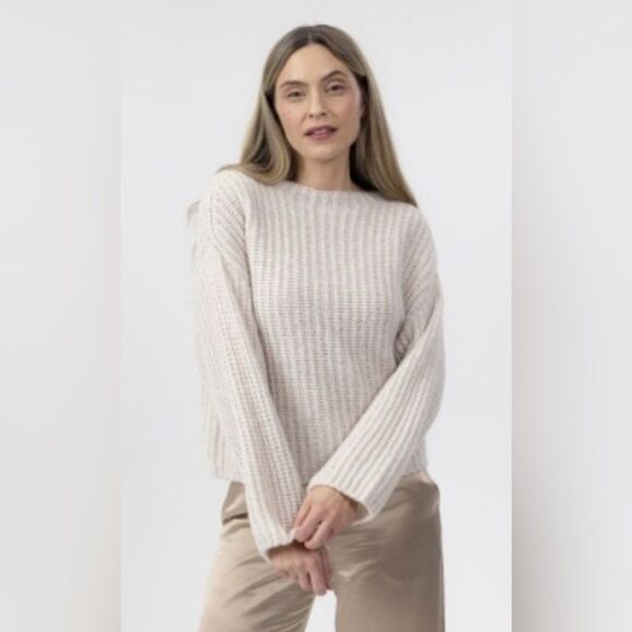 Holebrook Sweden Cajsa Ribbed Merino Wool Blend Sweater Sand Shell small petite - Picture 1 of 12